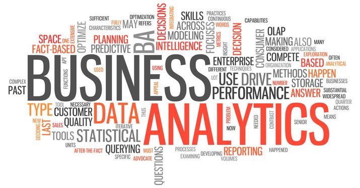 A word cloud for business analytics, with larger prominent words such as "data", "planning" and "performance".