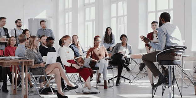 A group of professionals in a meeting