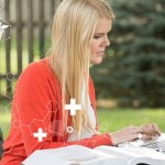 Student studying her notes